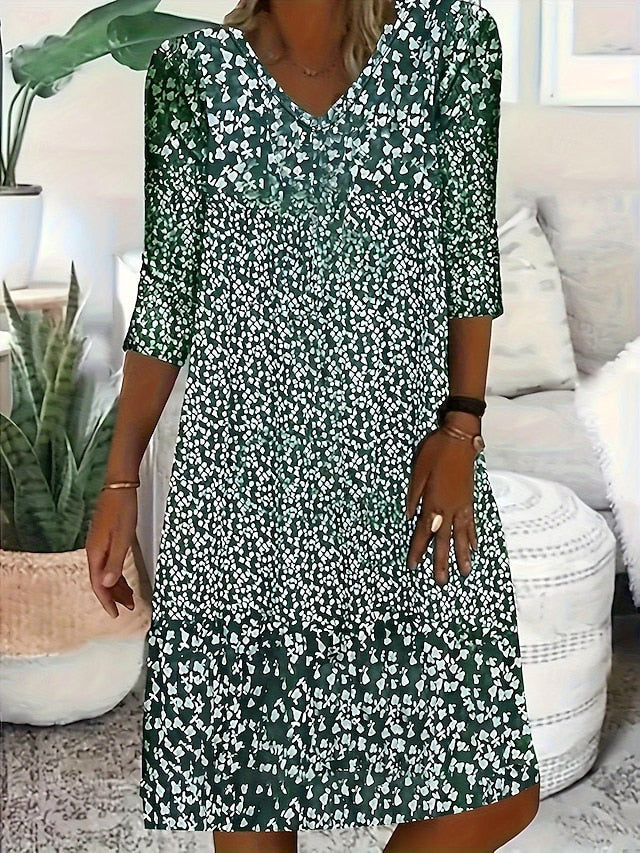 Women's Jumper Dress Graphic Print V Neck Midi Dress