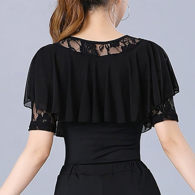 Latin Dance Top Lace Pure Color Splicing Women's