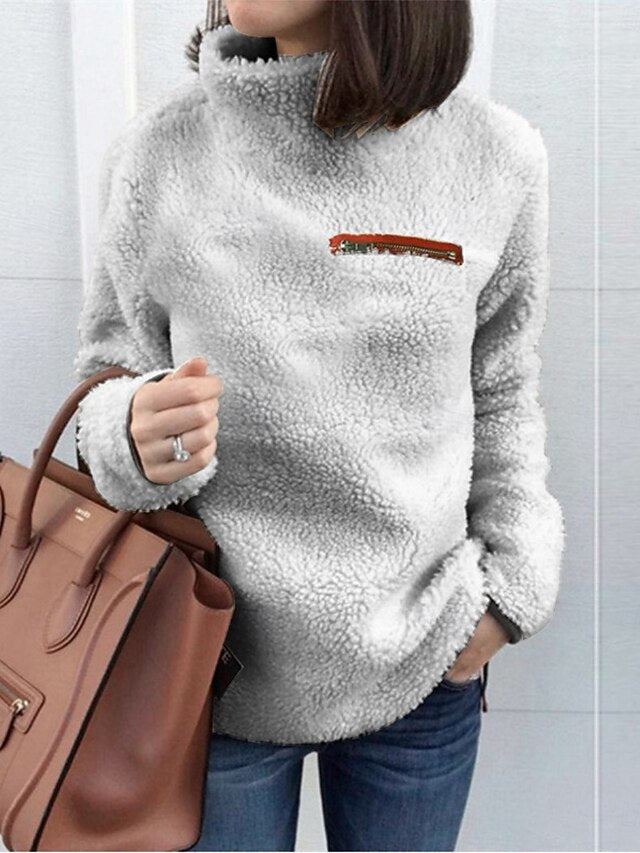 Women's Blouse Zipper Solid Color Stylish Casual Long