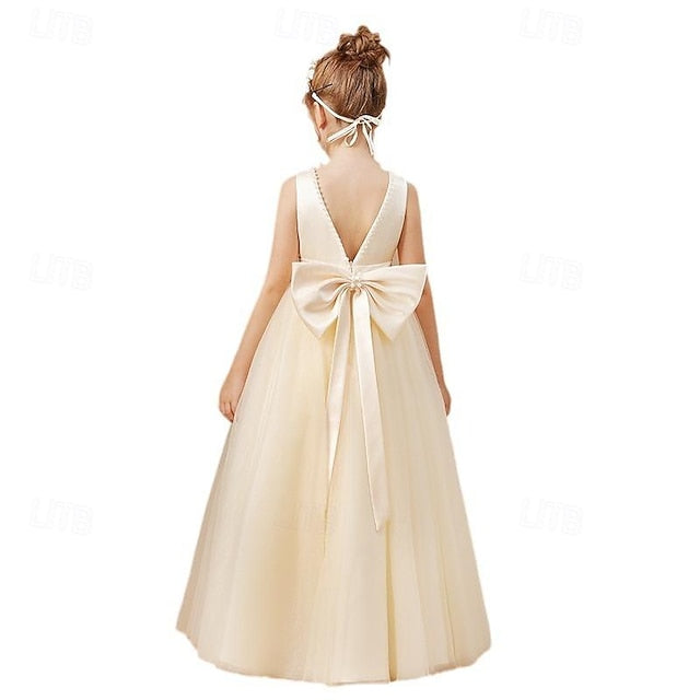 Girl Party Flower Kids Solid Dress Girls' Color