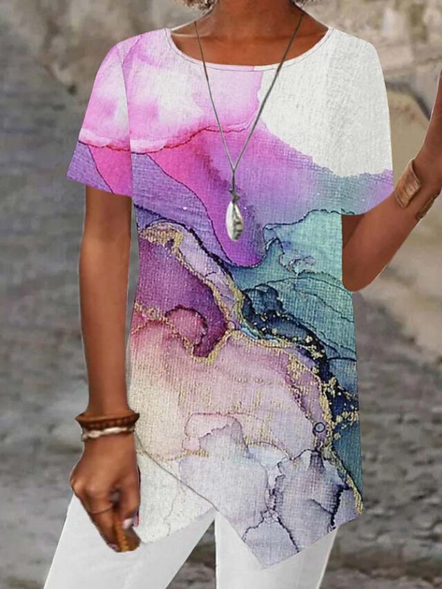Women's T Shirt Tee Top Print Asymmetrical Graphic Fashion