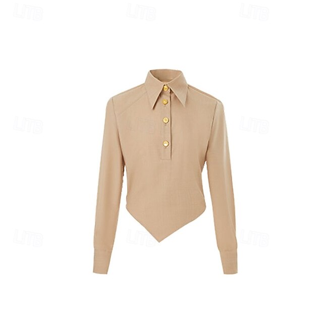 Women's Elegant Satin Top Blouse Silky Tops Buttons Plain