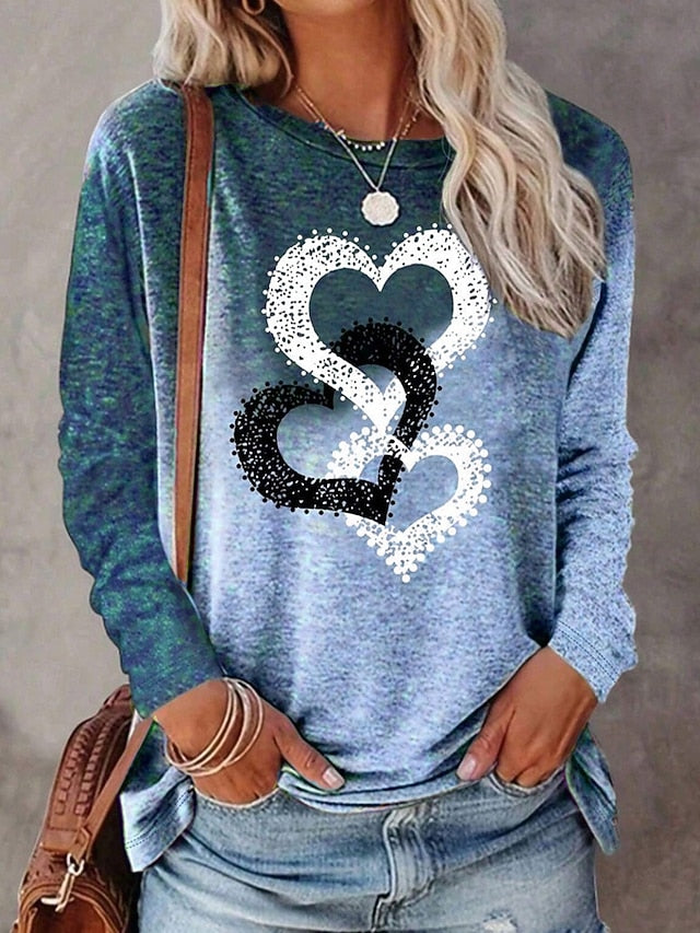 Women's T Shirt Print Heart Graphic Vintage Stylish Classic