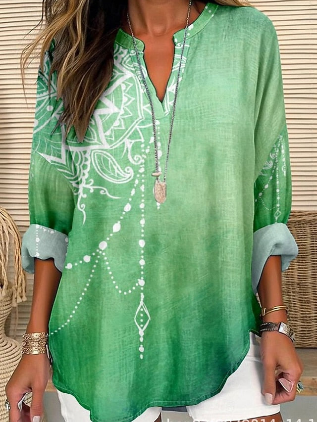 Women's Shirt Buttons Print Floral Stylish Modern Long