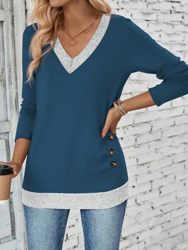 Women's T Shirt Tee Top Patchwork Color Block Stylish