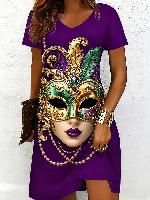 Venetian Carnival Women's Mini Dress Casual Dress T Shirt