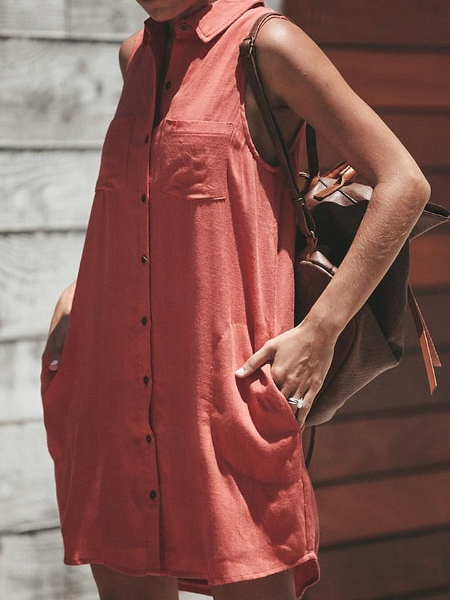 Women's White Red Gray Summer Spring Mini Dress Cotton