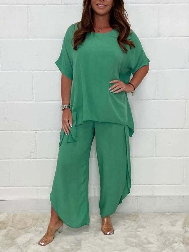 Women's Two Piece Sets Pants Sets Bolero Top Short Sleeve