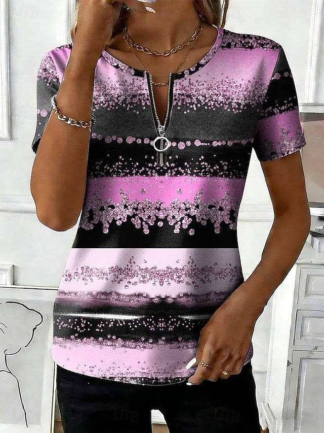 Women's T Shirt Zipper Graphic Geometric Vintage Hawaiian