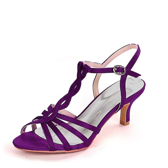 Elegant Strappy Satin Sandals – Purple Women's Mid-Heel