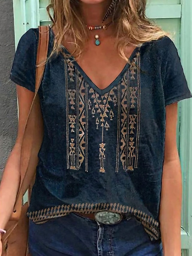 Women's T shirt Tee Blue Geometric Daily Going out Basic