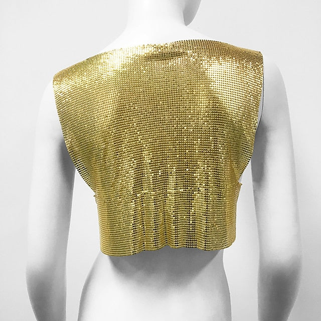 Metallic Sparkle Sexy Crop Tank Top Disco Solid Color Fancy