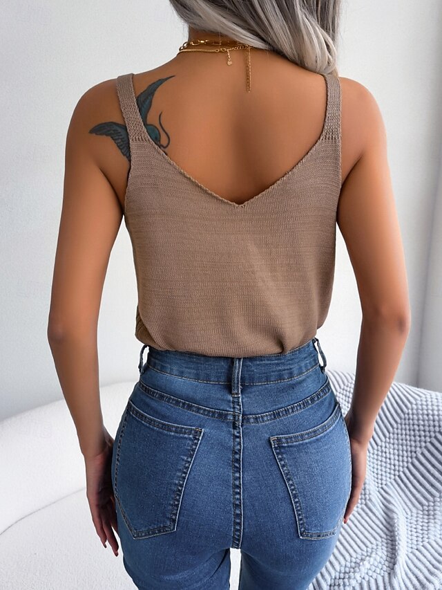 Women's Ribbed Knit Tops Tank Top Tee Top Metal buckle