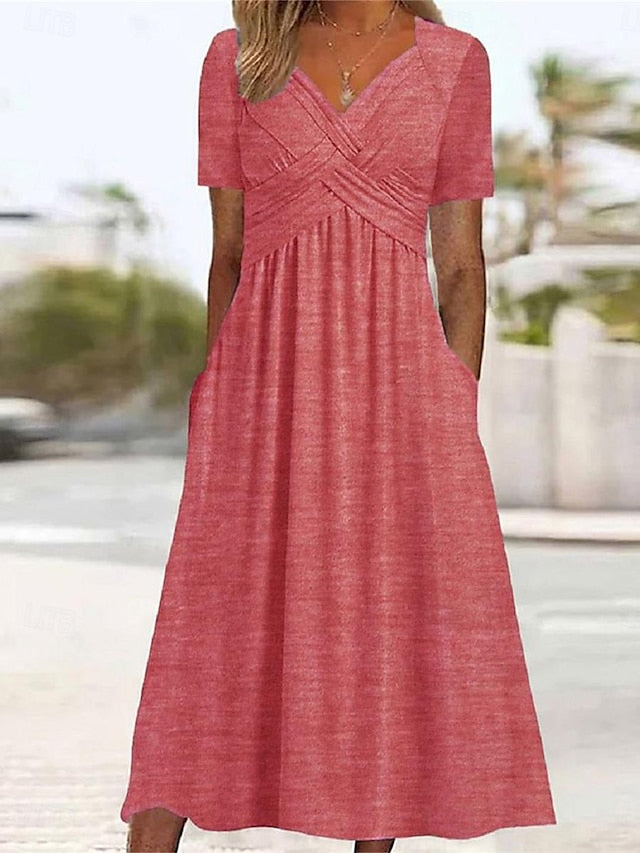 Women's A Line Dress Maxi Dress Pocket Basic Casual V Neck