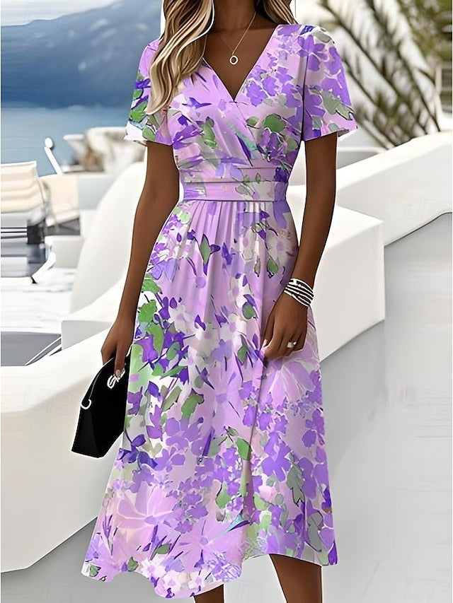 Women's Elegant Midi Dress A Line Dress Wrap Dress V Neck