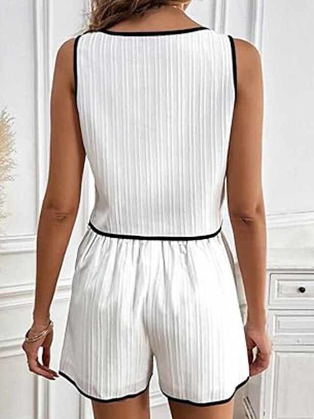 Women's Blouse Shorts Sets Sleeveless Crew Neck Color Block