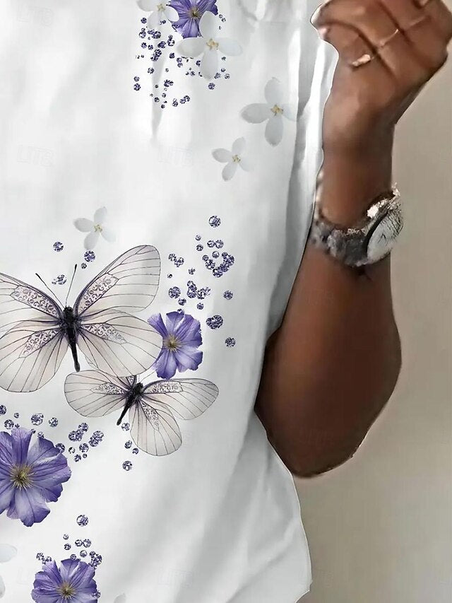 Women's T Shirt Print Floral Butterfly Stylish Casual Short