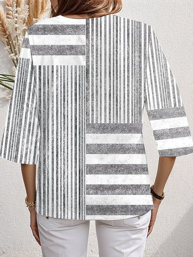 Women's Blouse Long Sleeve Asymmetrical Hem Graphic Striped