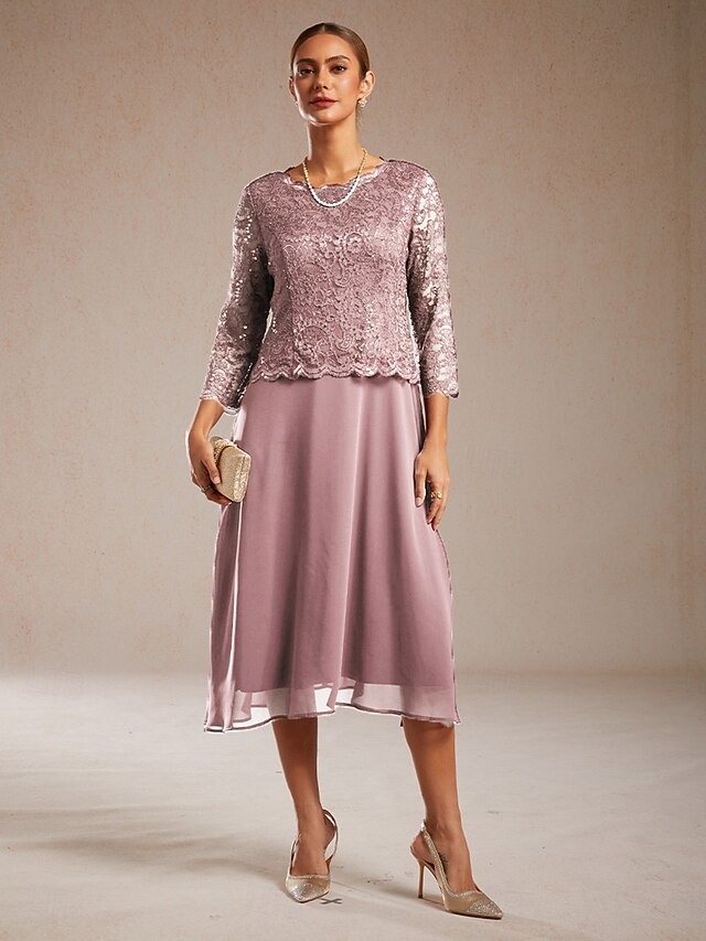 Women's Midi Dress Chiffon Dress Sequins Elegant Wedding