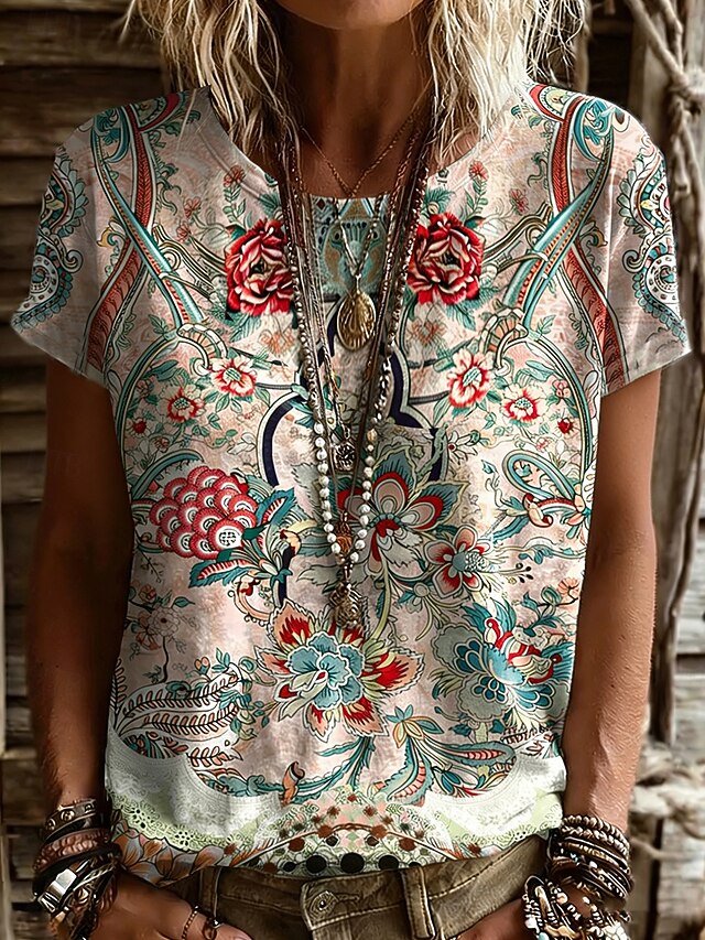 Women's T Shirt Print Graphic Plants Vintage Stylish