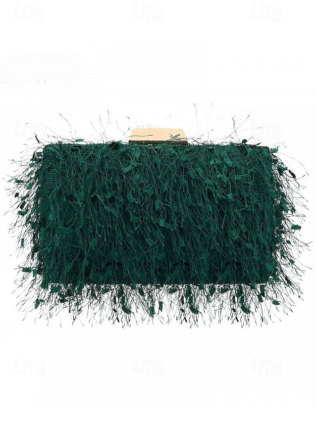 Chain Chic Strap Clutch Women's Evening with Feathered