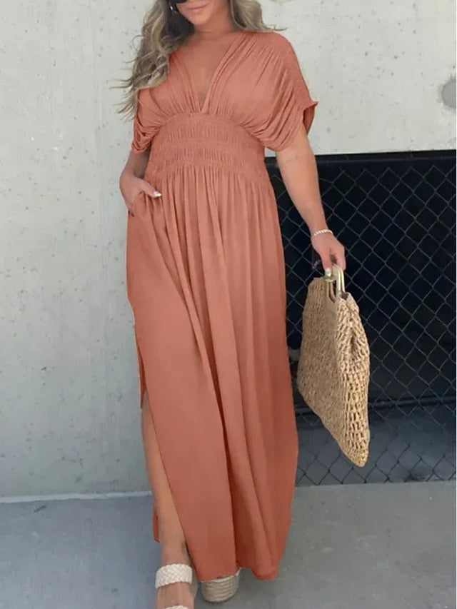 Women's Maxi Dress Faux Cotton Linen Casual Dress Plain