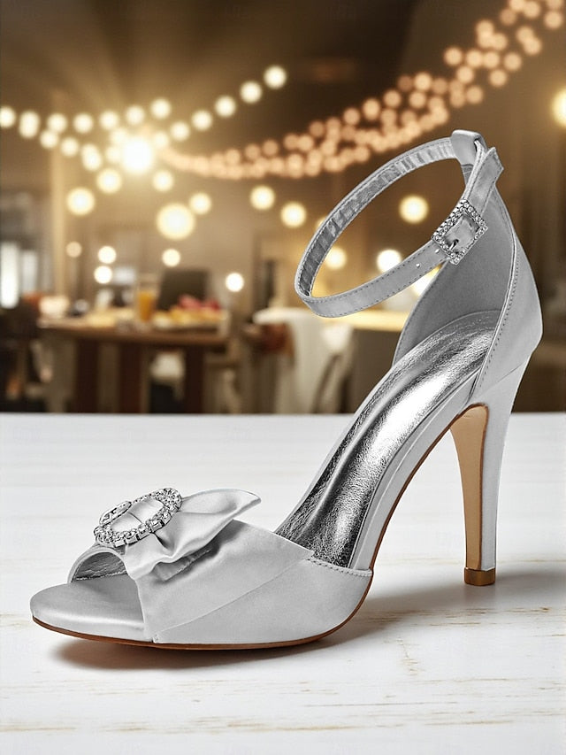 Women's Sandals Purple Rhinestone with Heel High Satin