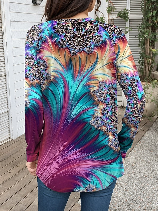 Women's T Shirt Print Tie Dye Casual Long Sleeve Crew Neck