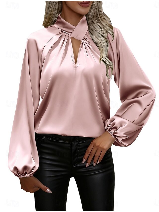 Women's Shirt Satin Shirt Blouse Solid Color Stylish
