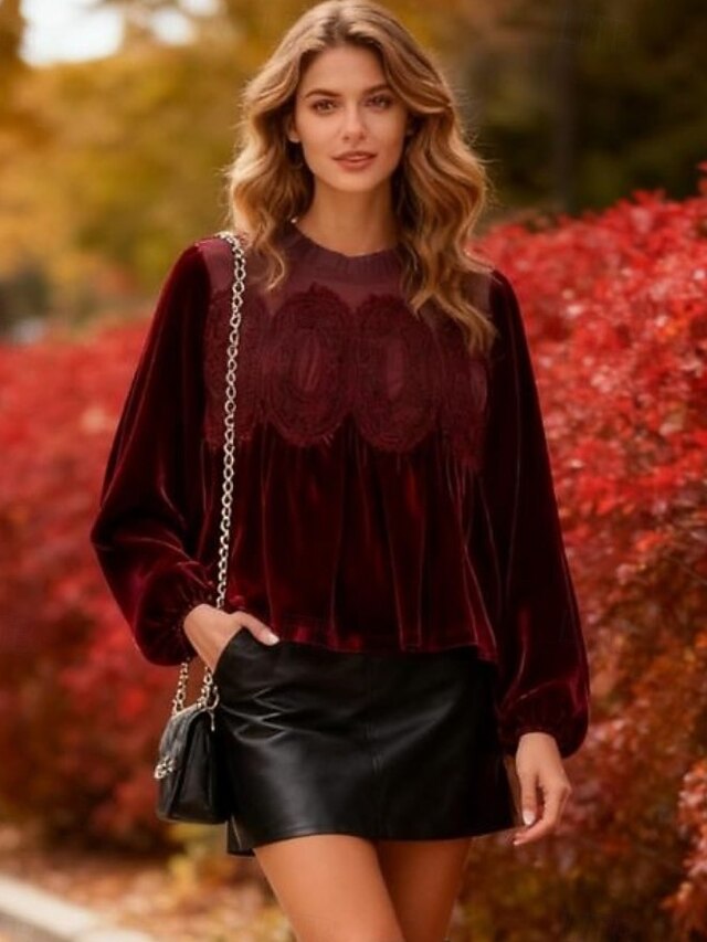 New Year Women's Lace Splicing Top Embroidered Elegant Long