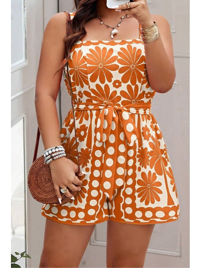 Women's Normal Romper Casual Floral Sleeveless Square Neck