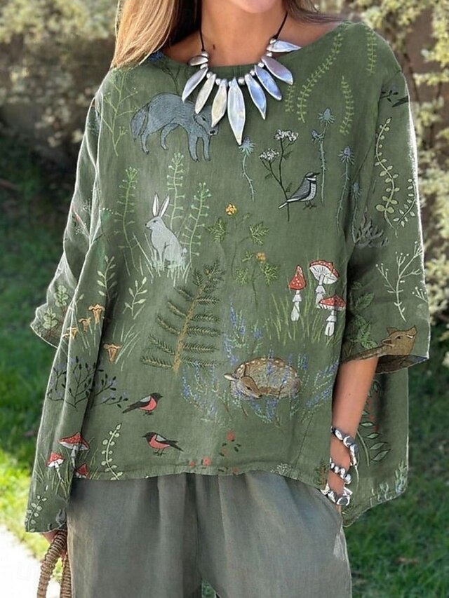 Women's Shirt Faux Cotton Linen Print Floral Daily Casual