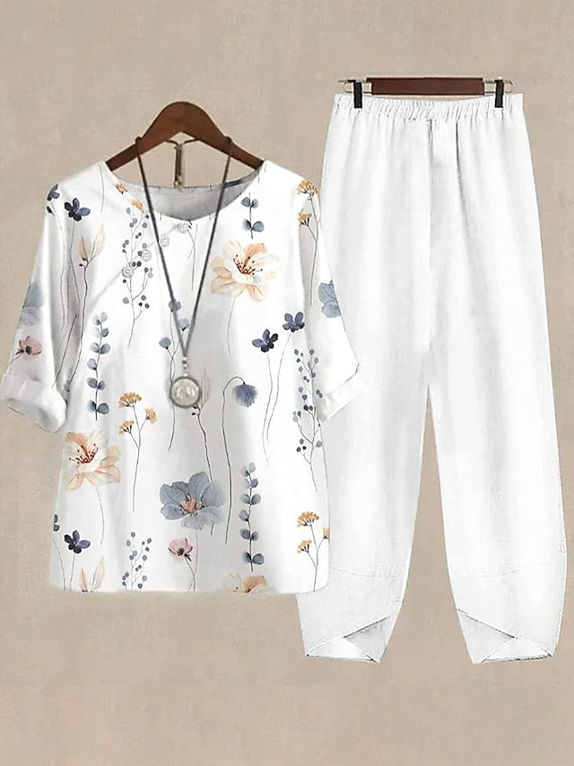 Women's Shirt Pants Sets Half Sleeve Round Neck Ombre