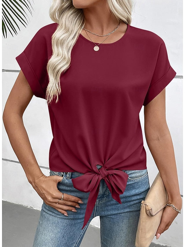 Women's Blouse Solid Color Elegant Stylish Basic Short