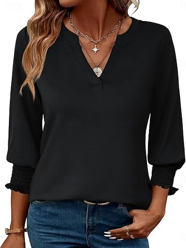 Women's Blouse Print Solid Color Stylish Casual 3/4 Length