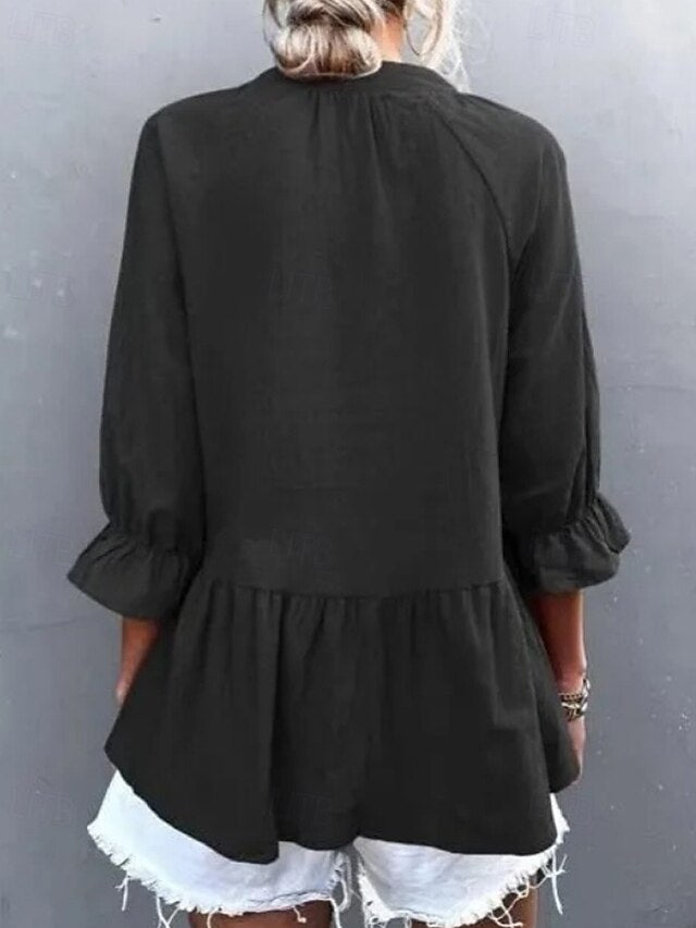 Women's Shirt Blouse Ruched Plain Casual Long Sleeve V Neck