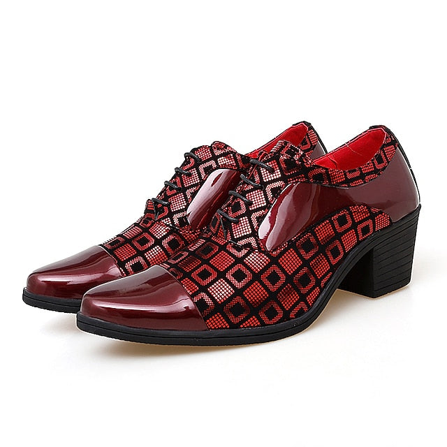 Black and Patent Oxford Leather Red Men's Shoes Block Heel