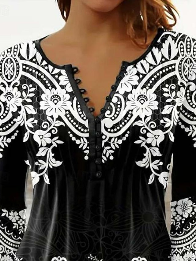 Women's Tunic T Shirt Graphic Elegant Vintage 3/4 Length