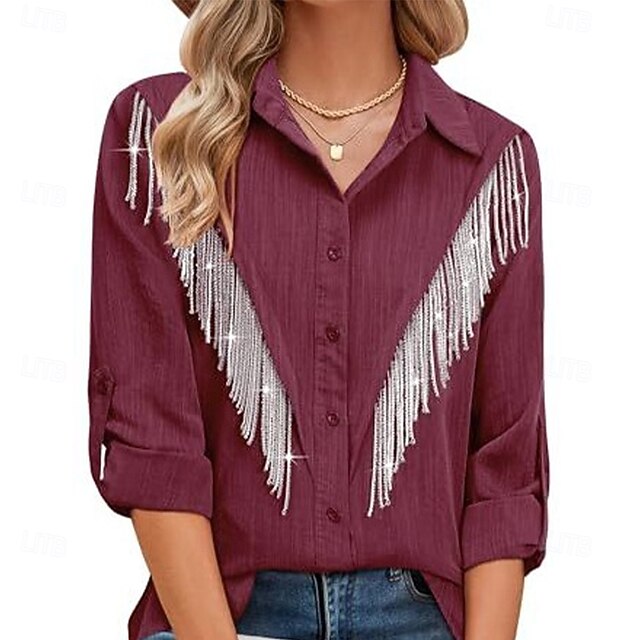 Women's Dress Shirt Button Up Shirt Blouse Glitter Buttons