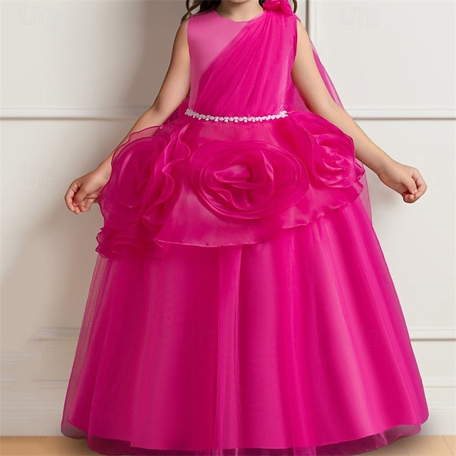 Girls' Party Cosplay Color Dress Solid Kids