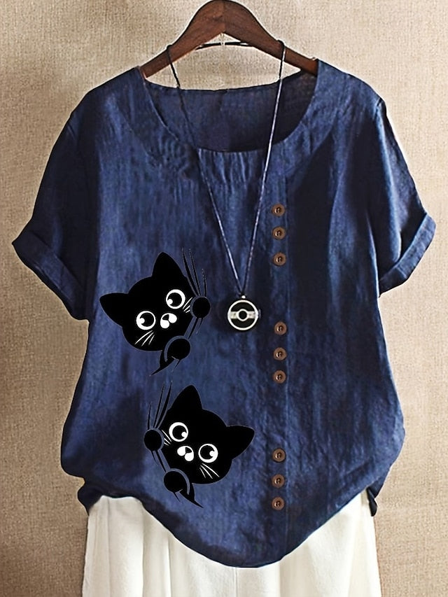 Women's Blouse Buttons Print Graphic Animal Vintage