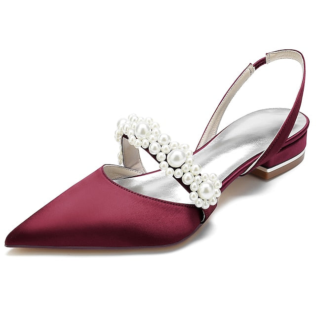 White Women's Elegant Pearl Satin Shoes with