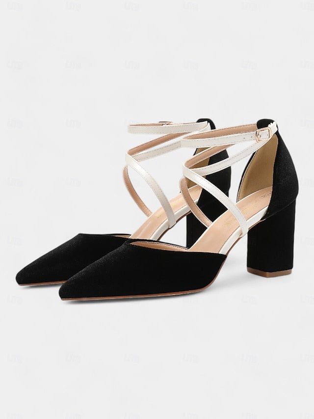 Suede Two-Tone Strap Chic - Heels Women's Elegant Ankle