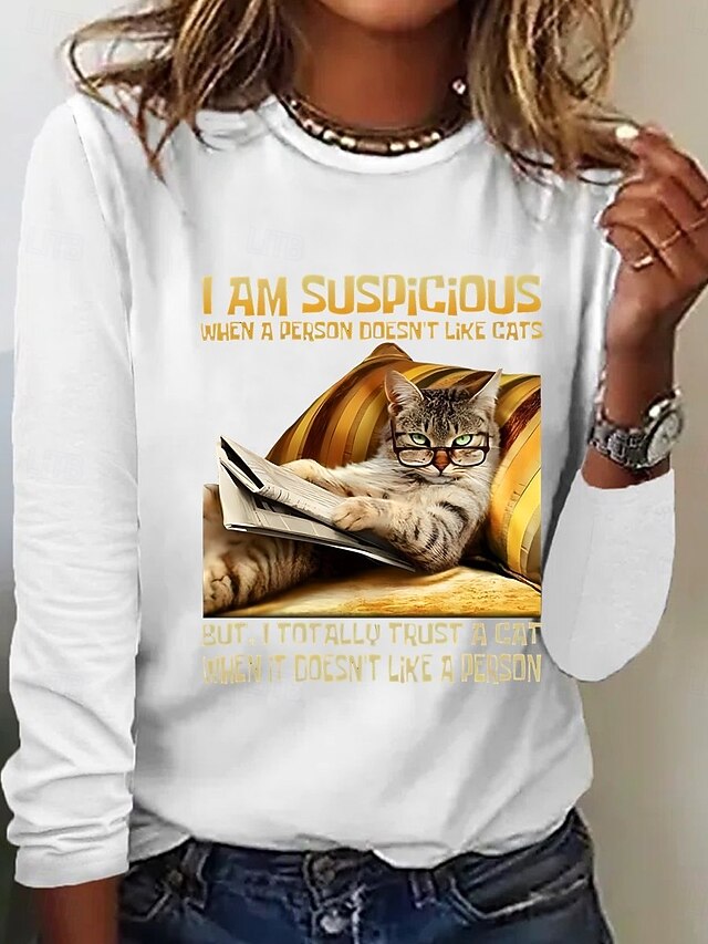 Women's T Shirt Print Floral Graphic Cat Fashion Stylish