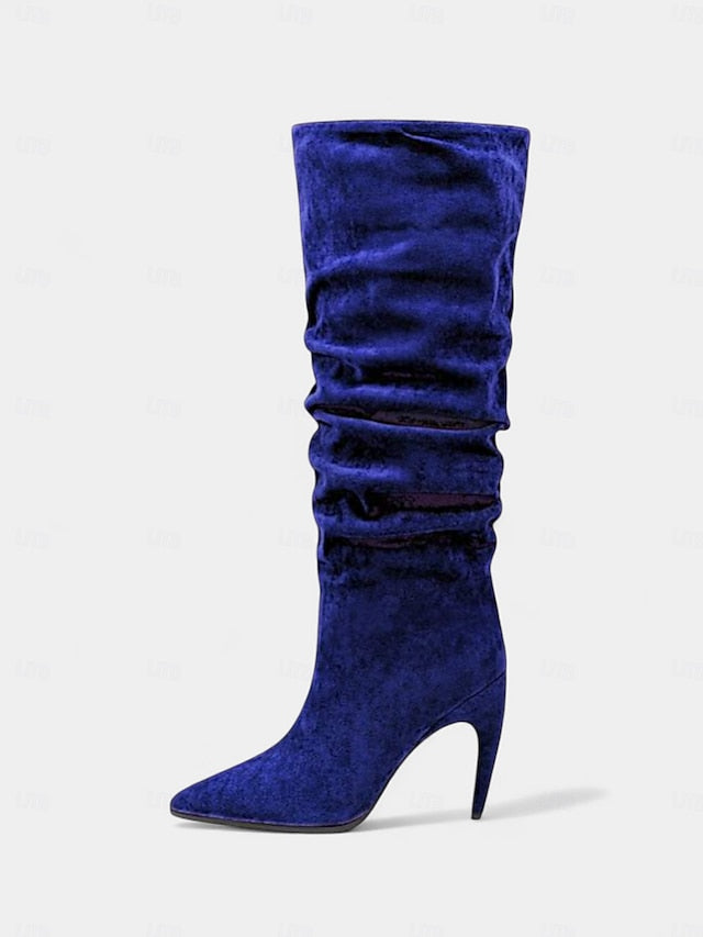 Boots Slouch Toe Velvet Women's Knee Green - High Pointed