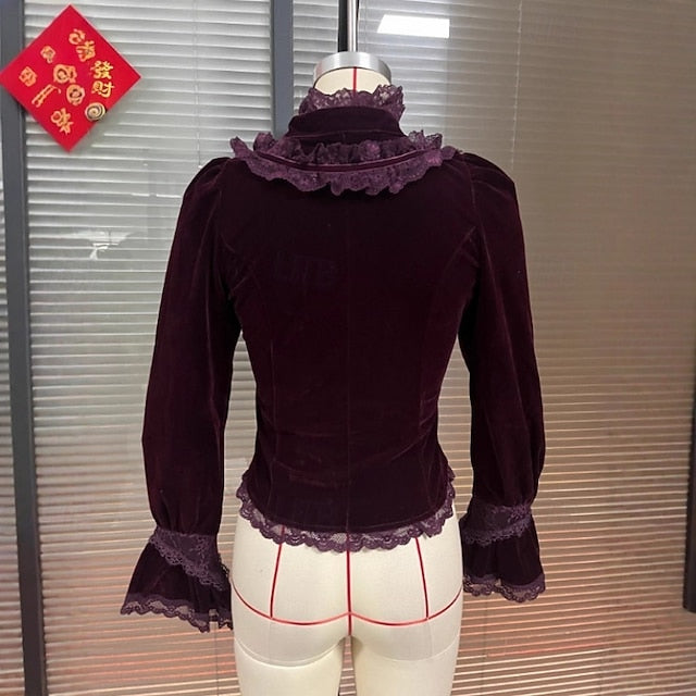 Women's Shirt Velvet Blouse Plain Vintage Stylish Basic