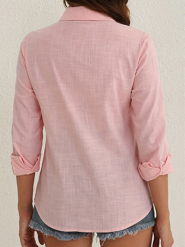 Women's Casual Shirt Button Up Shirt Blouse Buttons Solid