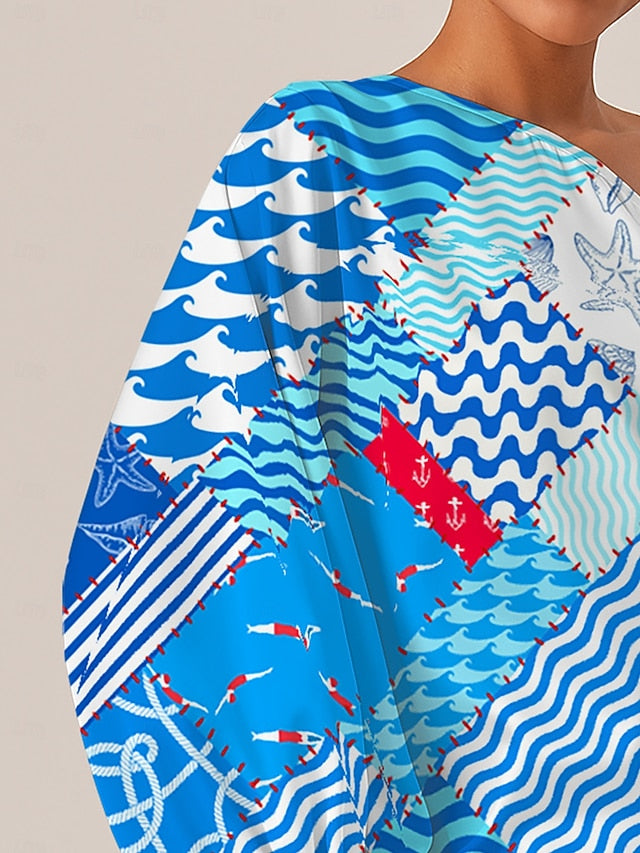 Ocean Inspired Geometric Off Shoulder Top
