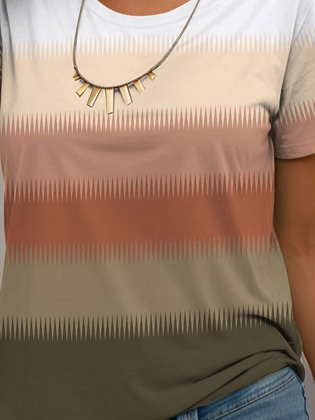 Women's T Shirt Casual Ombre Color Block Print Short Sleeve
