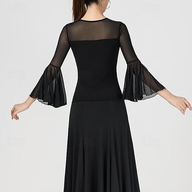 Latin Dance Top Pure Color Splicing Tulle Women's